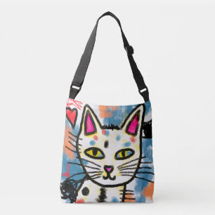 Bolso Cruzado Pintura digital de resumen de gato feliz