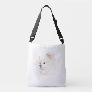 Bolso Cruzado Pintura en Acuarela de Perro Pomerania Adorable