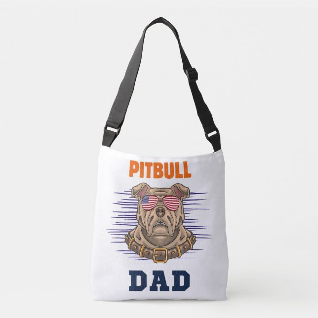 Bolso Cruzado Pitbull Dad Dog Vintage bandera estadounidense (Anverso)