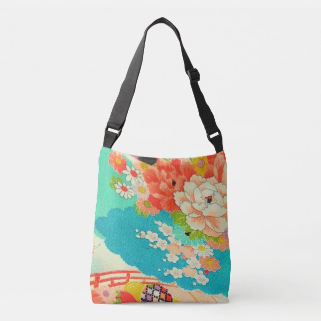 Bolso Cruzado PixDezines Impresión de Kimono de época/Peonies/Sa (Anverso)