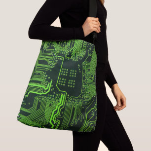 Bolso Cruzado Placa de circuito electrónico verde del nerd de sa