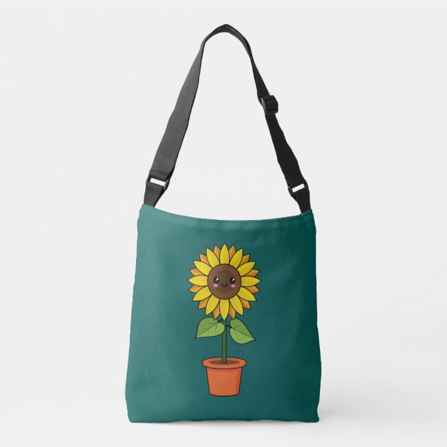 Bolso Cruzado Planta de girasol de Kawaii en una olla (Anverso)