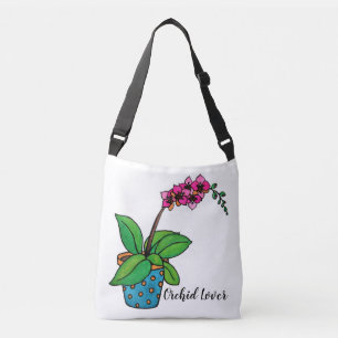 Bolso Cruzado Planta de la orquídea de la acuarela en pote