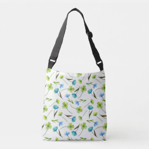 Bolso Cruzado Plantas acuarelas: Patrón floral sin foco.