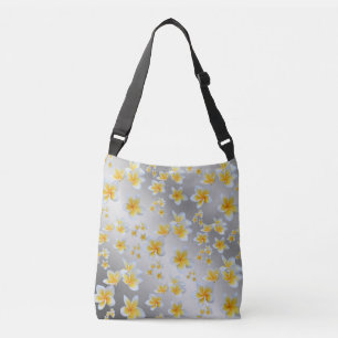 Bolso Cruzado plateado, asiático, amarillo, blanco, flor, brilla