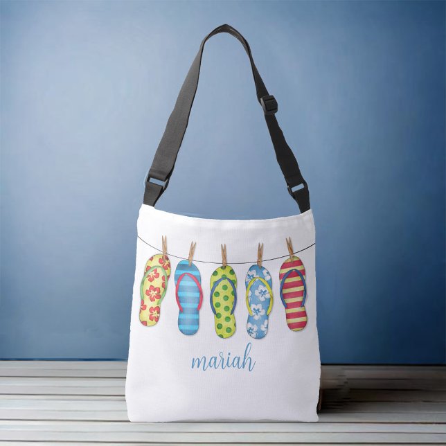 Bolso Cruzado Playa colorida de moda personalizada (Whimsical tote bag with colorful flip flops)