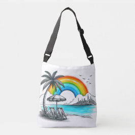 Bolso Cruzado Playa de palmeras con hermoso arco iris