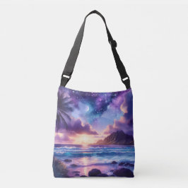 Bolso Cruzado Playa tropical Purple Night Sky Moon