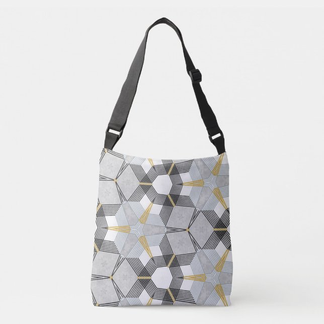 Bolso Cruzado Plaza hexagonal colorida: caleidoscopio geométrico (Anverso)