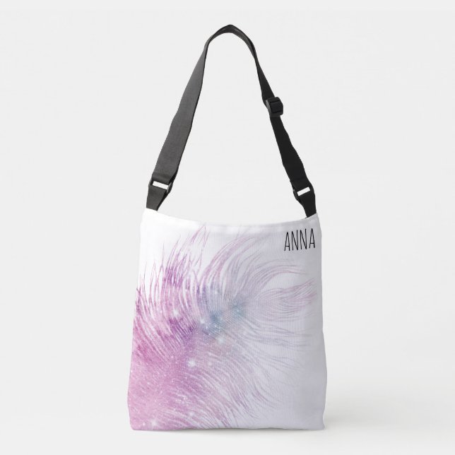 Bolso Cruzado *~* Pluma de Boho místico místico pastel rosa (Anverso)