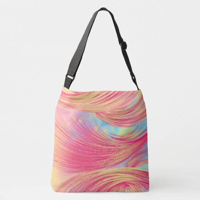 Bolso Cruzado Plumas abstractas de color rosa amarillo estilizad (Reverso)