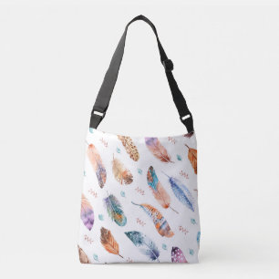 Bolso Cruzado Plumas dibujadas a mano: Patrón de fondo blanco