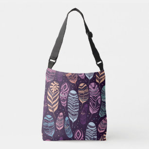 Bolso Cruzado plumas étnicas: negro y blanco
