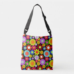 Bolso Cruzado Poder de flores hippie de primavera retro