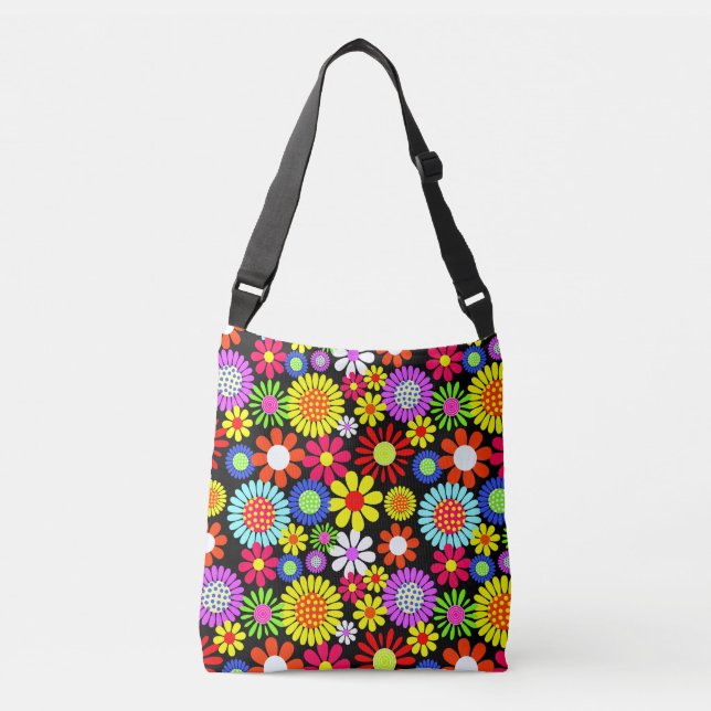 Bolso Cruzado Poder de flores hippie de primavera retro (Anverso)