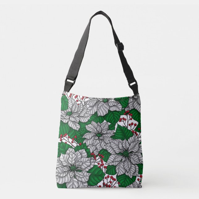 Bolso Cruzado Poinsettia blanca, patrón de Navidades (Anverso)