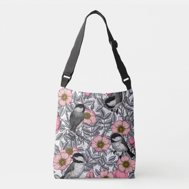 Bolso Cruzado Pollos en rosa silvestre, rosa y gris (Anverso)