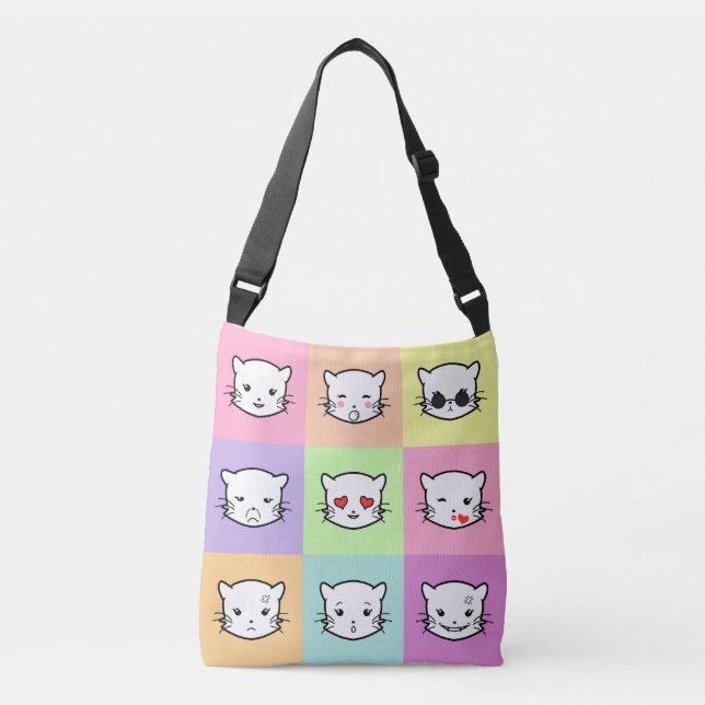 Bolso Cruzado Pop Art Kawaii Cat Emoji (Anverso)