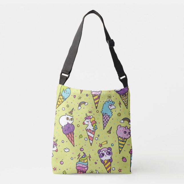 Bolso Cruzado Pop Cute Ice Cream: Patrón Animal (Anverso)
