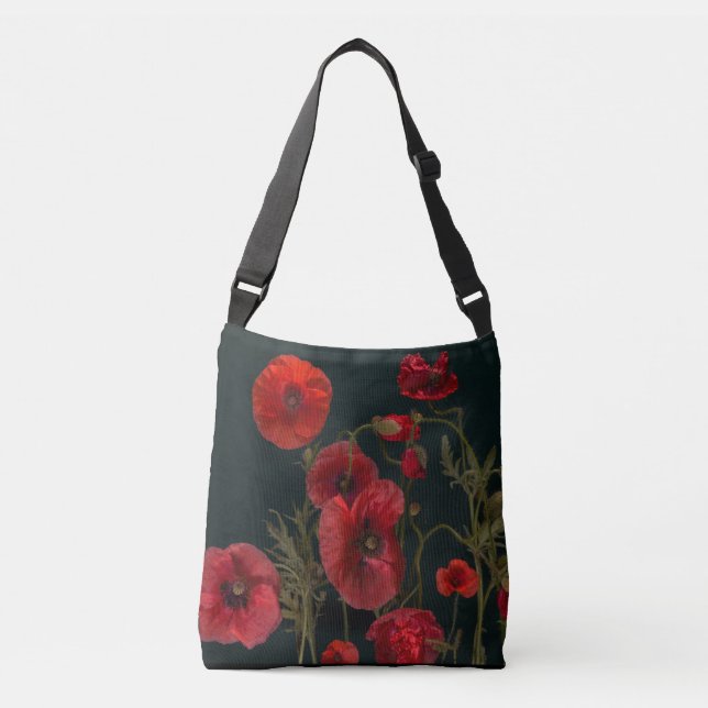 Bolso Cruzado Poppies rojos en negro (Anverso)