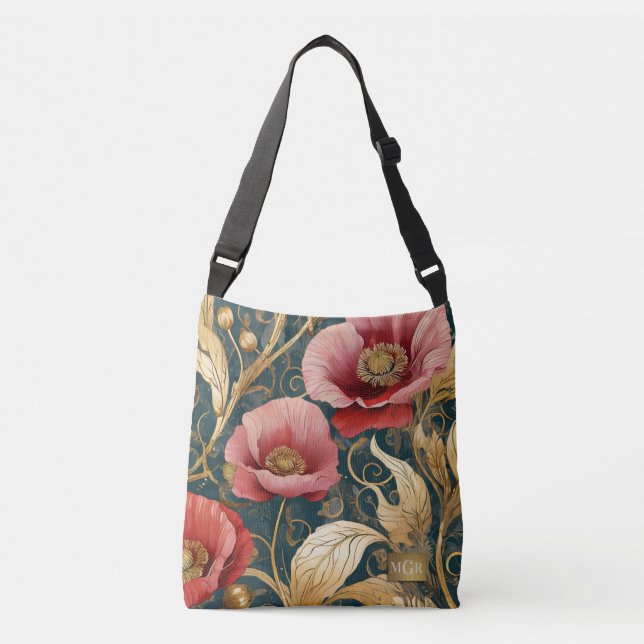 Bolso Cruzado Poppy Garden Bloom - Botanical Art Nouveau (Anverso)
