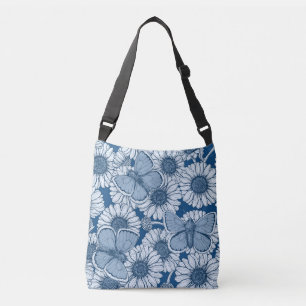 Bolso Cruzado Primavera azul, flores silvestres, margaritas