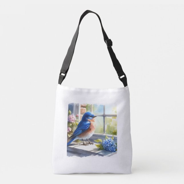 Bolso Cruzado Primavera de pájaro azul (Reverso)