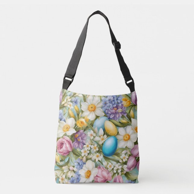 Bolso Cruzado Primavera. Narciso, jacintos, tulipanes, huevos de (Anverso)