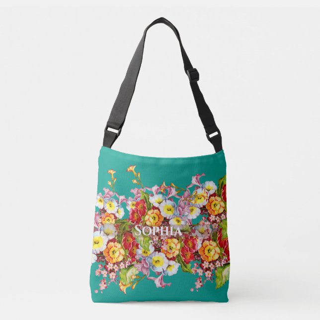 Bolso Cruzado Primrosis coloridas Cute Primavera Floral Personal (Anverso)