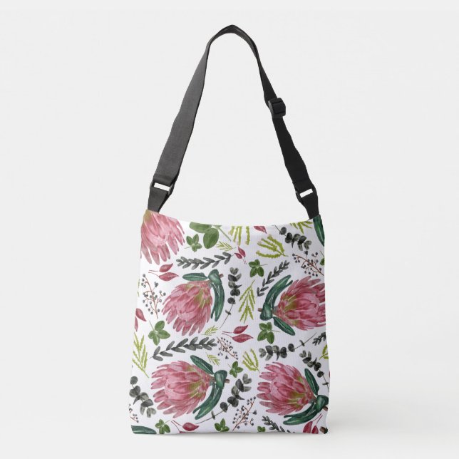 Bolso Cruzado Protea acuarela floral (Anverso)
