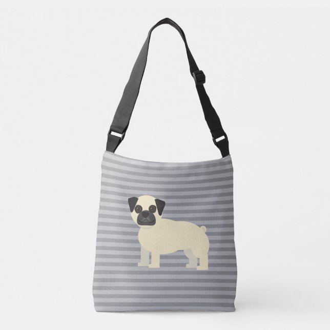 Bolso Cruzado Pug Gris Rayado (Anverso)