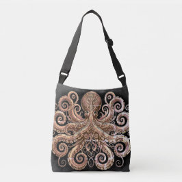 Bolso Cruzado Pulpito steampunk Kraken ornamentado dorado y negr