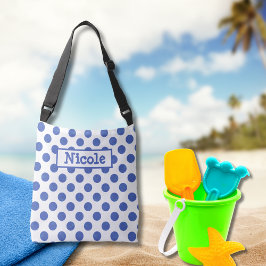 Bolso Cruzado Punto de Polka Azul Grande Moderno