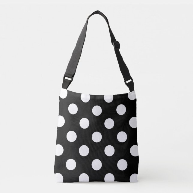 Bolso Cruzado Punto de Polka Blanco sobre el patrón negro (Anverso)