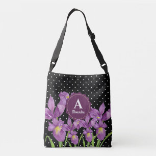 Bolso Cruzado Púrpura Iris Black White Polka Dots