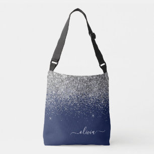 Bolso Cruzado Purpurina azul de la Marina Plata Monograma Girly