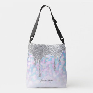 Bolso Cruzado *~* Purpurina de goteo plateado Pastel Estrellas a