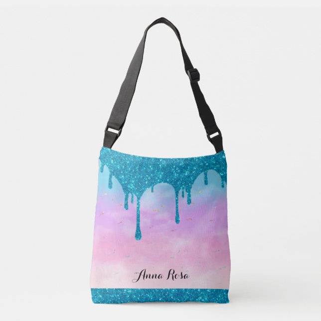 Bolso Cruzado *~* Purpurina de goteo turquesa Pastel Ombre Rosa (Anverso)