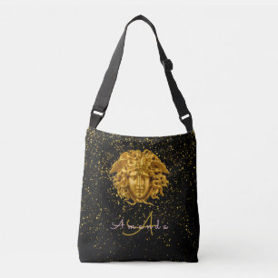 Bolso Cruzado Purpurina de oro negro Medusa Script Haute Couture