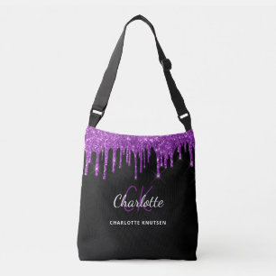 Bolso Cruzado Purpurina morado negro gotea iniciales en monogram