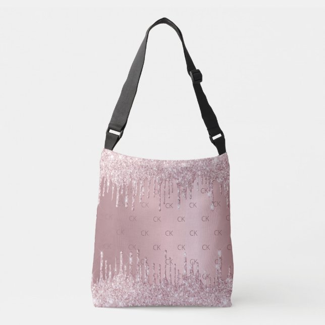 Bolso Cruzado purpurina rosa Rubor gotea elegante monograma (Anverso)