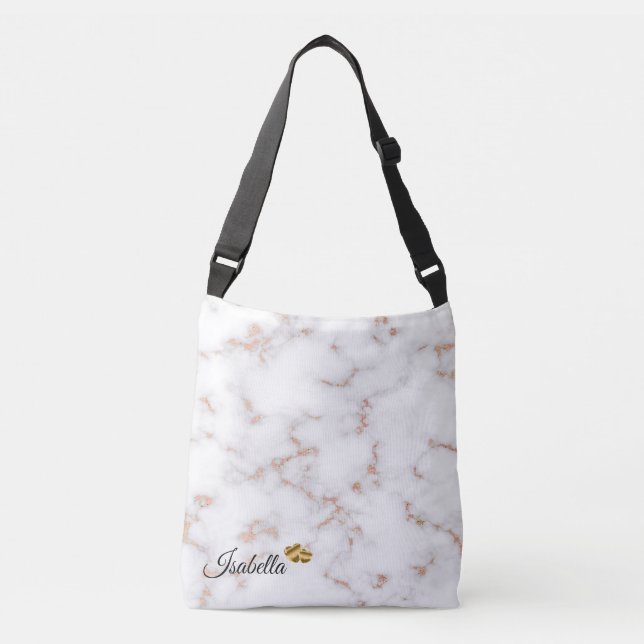 Bolso Cruzado Purpurina Rubor de lujo Marble blanco rosa Añadir  (Anverso)