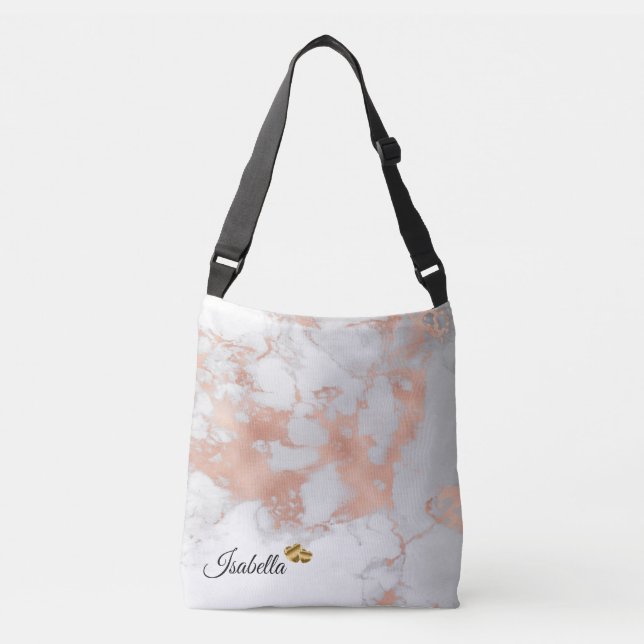 Bolso Cruzado Purpurina Rubor de lujo Marble rosa blanco Añadir  (Anverso)