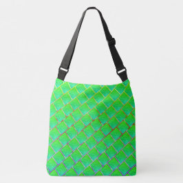 Bolso Cruzado Quadrados verde azulado, linhas em três cores.