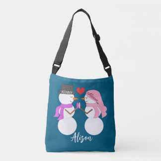 Bolso Cruzado Queridos muñecos de nieve enamorados: Azul marino