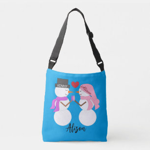 Bolso Cruzado Queridos muñecos de nieve enamorados: azul-verde