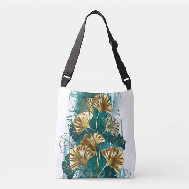 Bolso Cruzado Rama con hojas doradas Ginko Biloba (Anverso)
