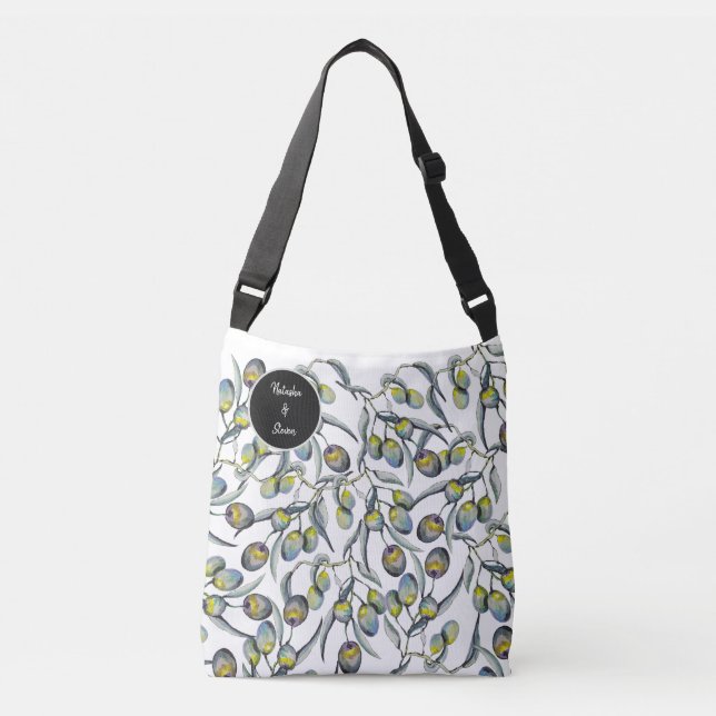 Bolso Cruzado Rama de oliva boho pintada a mano (Anverso)