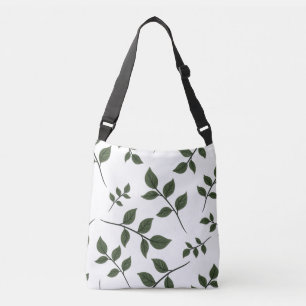 Bolso Cruzado Ramas de follaje con hojas verdes sobre blanco