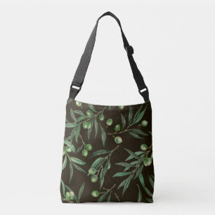 Bolso Cruzado Ramas de oliva acuarela en negro
